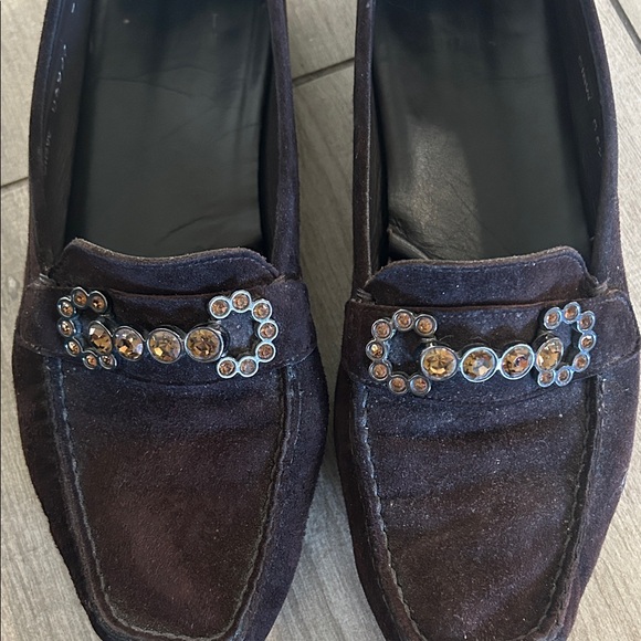 Stuart Weitzman Dark Brown Embellished Loafers - Picture 1 of 10